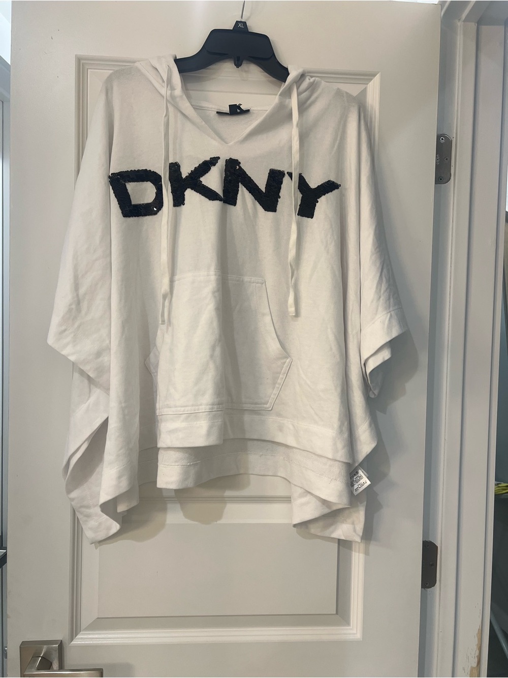 DKNY White Hoodie Poncho with Black Logo